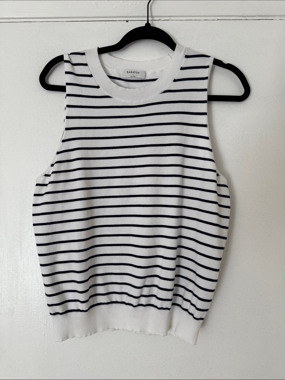 Babaton White Tank Top with Navy Stripes